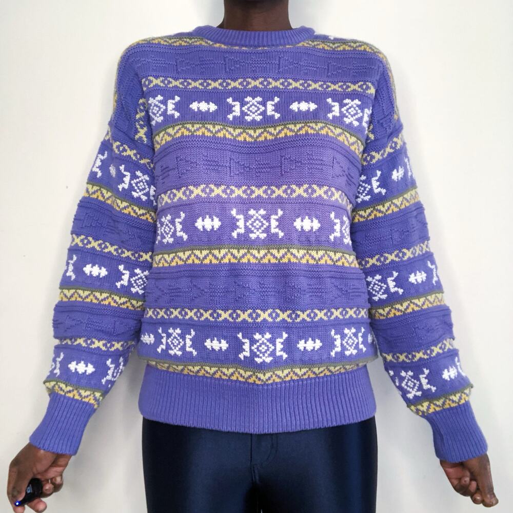 VINTAGE | 1980s Claiborne Textured Knit Cotton Sweater Size Medium